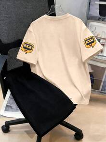 2pc Boys' Cartoon Game Graphic Round Neck Short Sleeve T-Shirt & Shorts 2 Piece Outfit,Everyday Outings And School Activities In Spring/Summer - 杏色 - 查看 2