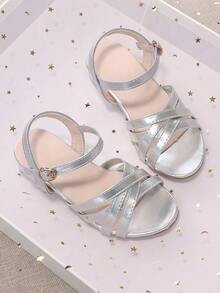 Sandalias de cuña transparentes con correa ajustable para niñas - Plateado - Ver 2