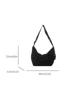 Fashionable Solid Color Bow Nylon Waterproof Shoulder Bag, Casual Minimalist College Style With Wide Strap, Multiple Zipper Design, Suitable For Students, Shopping, Daily Use - Black - View 8
