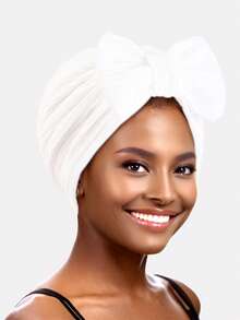 1pc Women's Pleated Bow Headscarf Hat, African American Headwrap, Headband Suitable For Daily Use,Summer,Beach - Multicolor - View 5