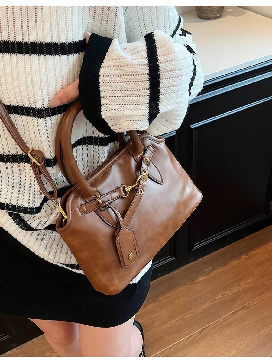Fashionable Retro Versatile Clasp Shoulder Bag, Women's Shell Armpit Handbag, Vintage Inspired Daily Purse For Autumn Winter, 1 Piece - Brown Small - View 1