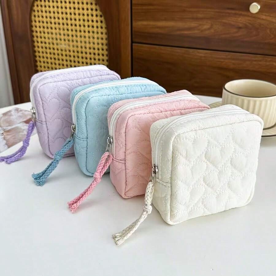1 chiếc túi đựng mỹ phẩm hình trái tim chần bông mới, túi đựng đồ vệ sinh cá nhân du lịch di động, túi đựng son môi và băng vệ sinh đa chức năng, túi đựng tiền xu và thiệp, quà tặng ngày Valentine. - Nhiều màu - Xem 1