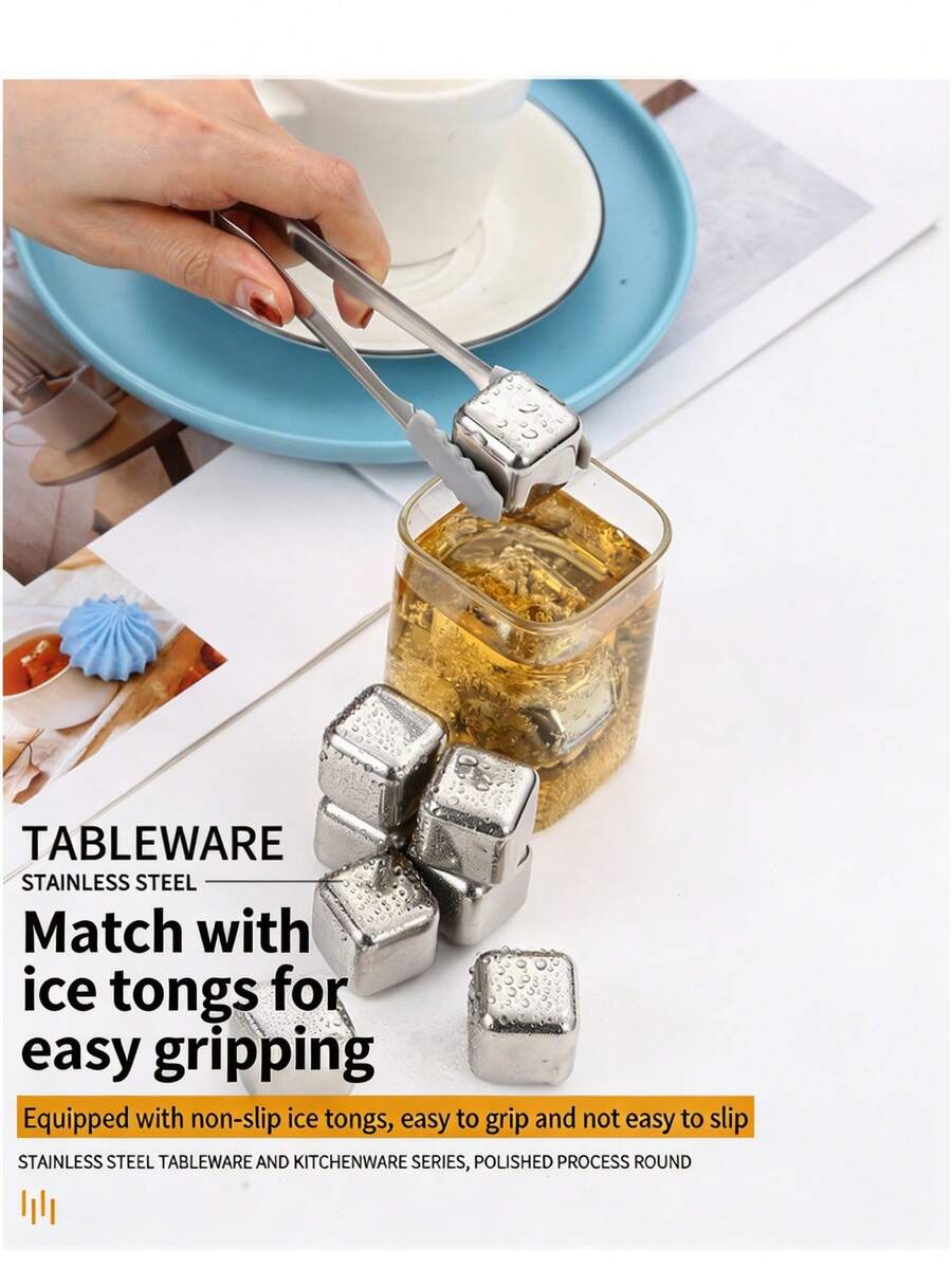 304 Stainless Steel Reusable Ice Cubes, Quickly Cools Beverages, Suitable For Whiskey, Wine, Beer, Coffee And Other Drinks