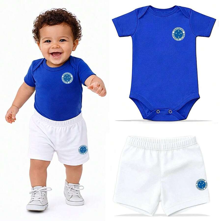 2-Piece Set Baby Bodysuit + Shorts Diaper Cover And Culottes In 100% Cotton Suede Soft To The Touch - Xanh và trắng - Xem 1