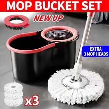 Spin Mop And Bucket Set With 3 Microfiber Mop Heads, Stainless Steel Telescopic Handle Rotating Mop, Hands-Free Wringing Floor Cleaning System With Centrifugal Drying, For Home Living Room Kitchen Hardwood Tile Floors - DTT01 - 查看 6