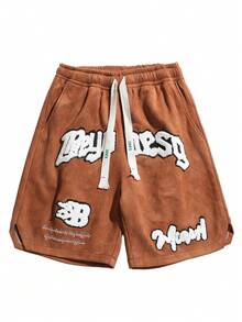 Men's Summer Embroidered Shorts, Versatile Embroidered Casual Shorts, Sports Shorts - Brown - View 5