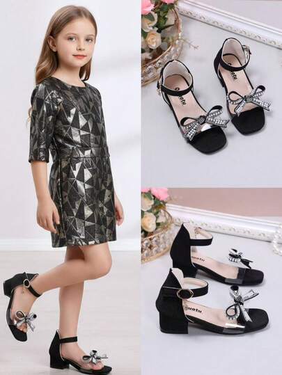 1 Đôi Sandal đế xuồng hở mũi bằng da PU mềm mại, bóng bẩy hình bướm màu đen, quai ngang, kiểu dáng công chúa sang trọng, phù hợp cho sử dụng hàng ngày, khiêu vũ, tiệc tùng, lễ hội, mùa xuân/hè 2026.