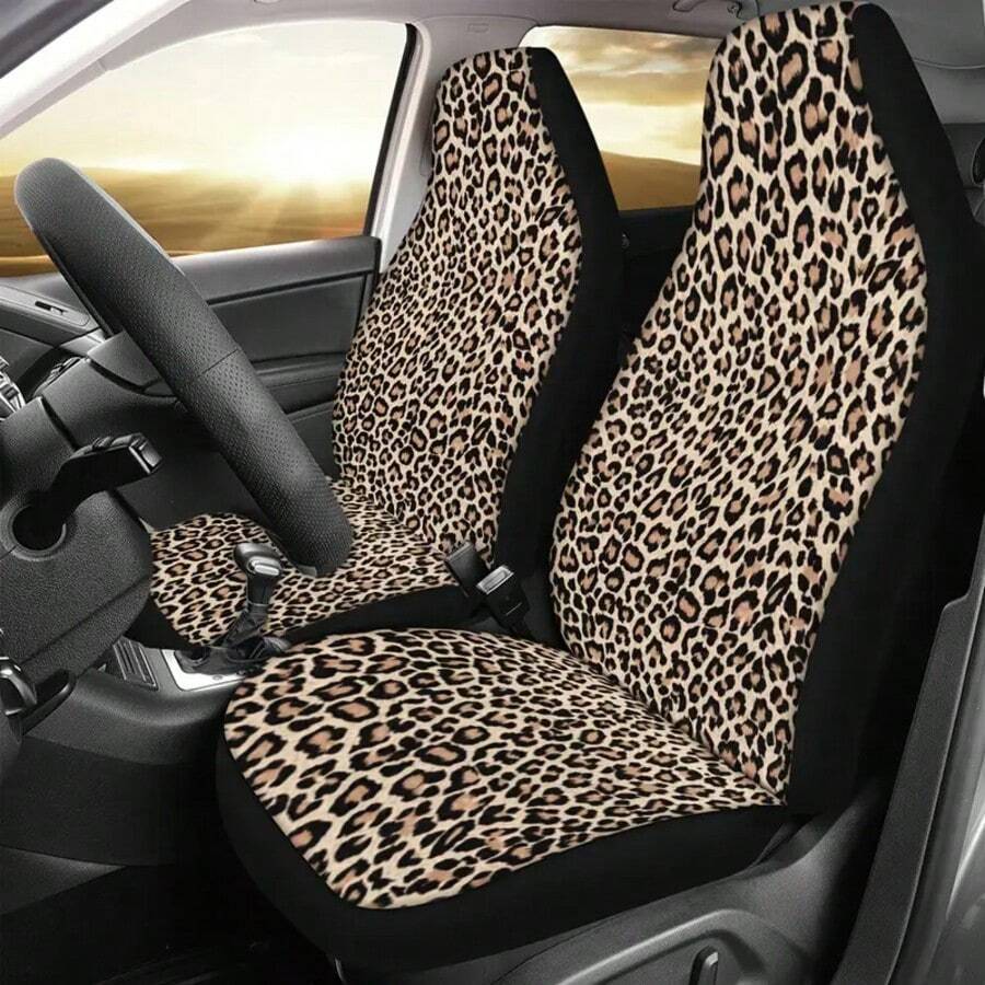 5pcs Leopard Print Breathable Car Seat Covers, Washable All Season Universal Fit For 5-Seat Sedan And SUV - Multicolor - View 1