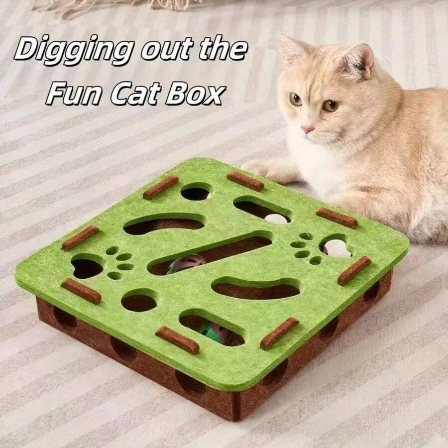 2025 New Interactive Cat Toy Fun Box, Cat Puzzle Toy To Promote Intellectual Development And Physical Activity, Includes 3 Ball Toys (Random Colors), With Maze Tunnel And Bell Ball, Felt Material, No Batteries Required, Suitable For Indoor Cats. - Multicolor - View 1