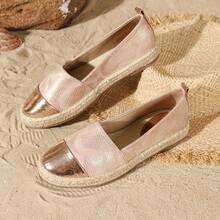 Nuevos mocasines de moda para mujer de verano, zapatos planos sin cordones con punta redonda y estampado de serpiente tejido, estilo retro de vacaciones, ligeros y cómodos para compras casuales y uso diario - Champán - Ver 7