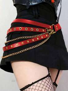 1pc Gothic Style Red Waist Belt Chain, Tassel Decor Sexy Wrap Waist Chain, Suitable For Bar, Nightclub, Performance Outfit, Or Carnival Party Accessory - Red - View 2