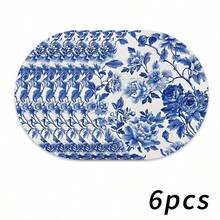 1/2/4/6/8/300件套奢華主題餐墊，飾有復古藍白花紋，機洗聚酯纖維材質，耐熱防污易清潔，適合春節家庭聚會與廚房裝飾 - 彩色 - 查看 21