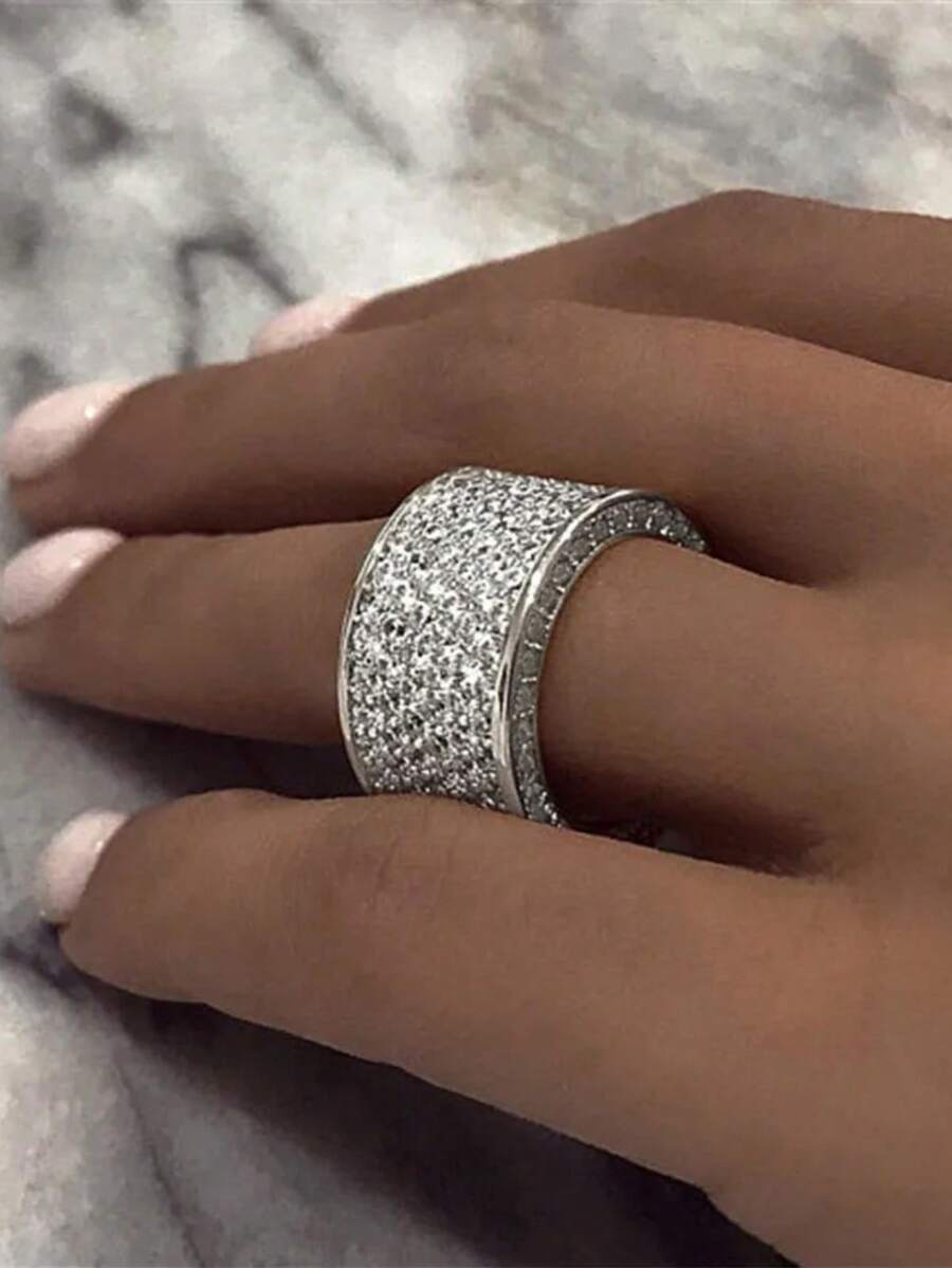 1 chiếc nhẫn bản rộng sang trọng phong cách Y2K, đính đá Zirconia siêu nhỏ, thích hợp đeo hàng ngày, đính hôn, cưới, trang sức đôi unisex. - nhẫn - Xem 1