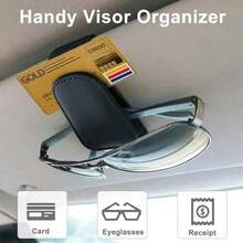 1pc PU Sun Visor Clip-On, Universal For All Vehicles, Multi-Function Car Storage, Sunglasses Holder, Eyeglasses Hook, Card/Document Clip, Black & Gray - Multicolor - View 3