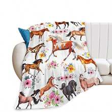 Manta de caballo para regalos para niñas mujeres caballos occidentales flores forro polar manta de franela suave y ligera para niños adultos decoración de sofá 50 x 40 pulgadas - Caballo blanco con flores - Ver 7