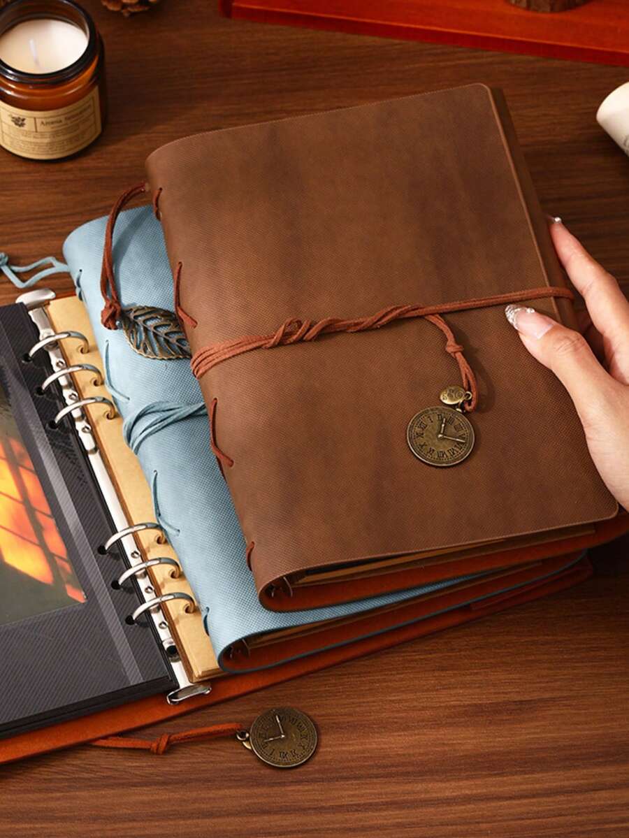 1 Vintage Photo Album, Travel Scrapbook, Notebook, Removable Loose-Leaf Pages, High-Quality Storage Book - 復古色 - 查看 1