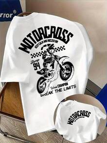 Men's Casual T-Shirt With "Motorcycle Racer" Letter Print - Fashionable Double-Sided Print, Crew Neck, Lightweight And Stretchy, Summer Style, Regular Fit, Perfect For Casual Wear, Ideal For Casual Summer Outfits. - 白色 - 查看 6
