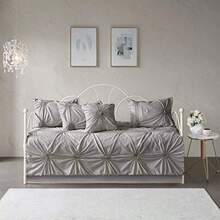 Park Juego de Funda de sofá Cama de Lujo para Todas Las Estaciones con Falda de Cama Fundas a Juego Almohada Decorativa medallón Gris Oscuro 75 x 39 Pulgadas 6 Piezas - Leila Gris Oscuro - Ver 2