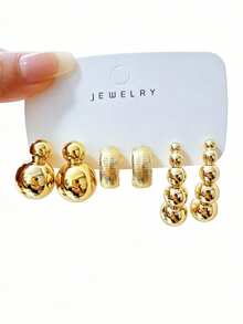 3-9 Pairs Easter Luxury Gold-Plated Earring Set, Wrinkled Metal Twisted Hoop Earrings, Suitable For Daily Wear, Dates, Parties, No Fading, No Allergy - Gold - View 3