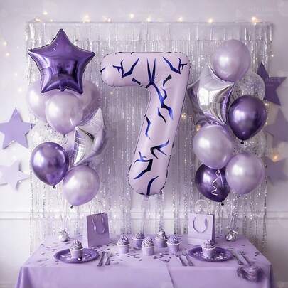 20pcs Purple K-Pop Birthday Theme Balloon Set, Includes 40-Inch Matte Purple Numbers, 18-Inch Purple Pentagram & Latex Balloons, Suitable For K-Pop Theme Party, Birthday, Anniversary Celebration Arch Decor