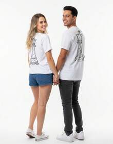 Couple's Set Of 2 Matching King And Queen Checkered Shirts, 100% Cotton - White / Black Print She M - View 4