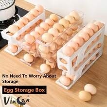 3-Layer Slide Out Egg Organizer - Automatic Rolling Egg Holder, Unbreakable & Washable Plastic Dispenser, Stackable Fridge & Countertop Accessory, Space-Saver Egg Storage Rack - Multicolor - View 7