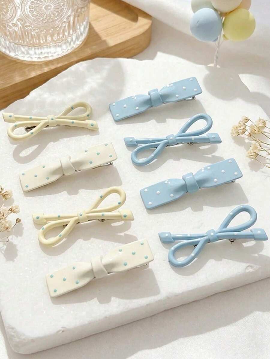 4 chiếc kẹp tóc nơ chấm bi dễ thương, thích hợp cho tóc mái và tạo kiểu trang điểm hàng ngày (Kiểu dáng và màu sắc ngẫu nhiên) - Nhiều màu - Xem 1