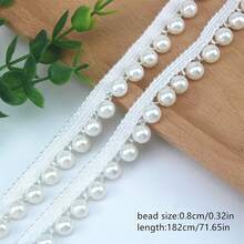 2 Yards White Pearl Beaded Lace Trim - Embroidered Fringe Ribbon For Sewing And Crafts, Elegant Clothing Accessory, Embroidered Lace Ribbon - Pearl Lace - View 12