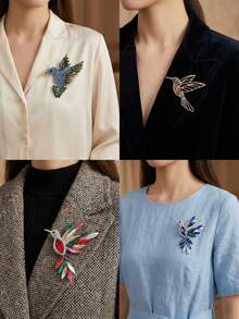 Modische Strass-Kolibri-Broschen - elegante Tiernadeln für Frauen, Unisex-Lässig-Party-Schmuckzubehör / Freundschaftsgeschenke, Abzeichen, Dekoration - Kolibri - Übersicht 2