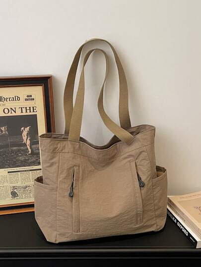 Large Capacity Multi-Pocket Minimalist Tote Bag, Casual Canvas Bag For Students, Shopping, Daily Use, Shoulder/Underarm Bag