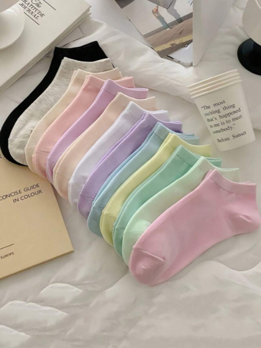 10 đôi tất thuyền nữ nhiều màu sắc kiểu Macaron - Nhiều màu - Xem 1