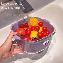 1 pieza Cesta de drenaje de dopamina de doble capa, diseño grueso 2 en 1 para lavar y filtrar frutas de manera linda y práctica para el hogar - Multicolor - Ver 4