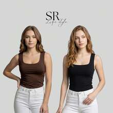 Set Of 2 Women's Premium Square Neck Tank Tops For Summer Fashion - Brown/black - View 2
