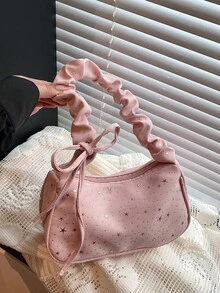 Ruched Drawstring Handbag, New Star Pattern Versatile Shoulder/Underarm Bag For Women - Pink - View 8