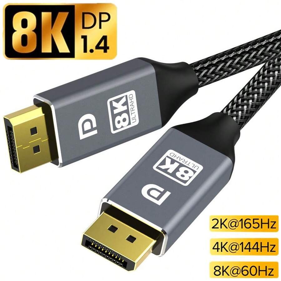 FYRVW 8K DisplayPort 1.4 线缆,240Hz 8K DP 线缆,165Hz DisplayPort 线缆,适用于 8K DisplayPort 视频、PC、笔记本电脑、电视、DP 延长线 - 查看 1