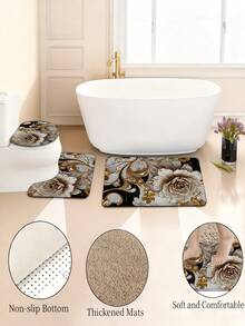 1/3/5PCS Luxury Golden Floral Marble Bathroom Rug Set, Anti-Slip & Super Absorbent Bath Mat, Toilet Seat Cover + Contour Rug Combo, Elegant White Rose Bathroom Decor, Machine Washable Floor Carpet,Suitable For Bathroom Decor,Bathroom Accessories, Living Room, Bedroom, Kitchen, And Room Decor,Summer - A - View 7