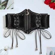 1pc Women's Goth Belt Vintage Moon Sign Waist Belt Wide Elastic Cinch Waist Corset Belt Suitable For Holiday Decoration And School Party Activities, Must Be Selected As A Gift - 黑色 - 查看 3