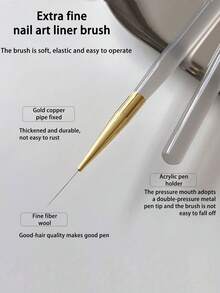 5/1pc/Set Exquisite Stretch Nail Art Pen Set: Gray Acrylic Rod Stretch Nail Art Pen, Floral Nail Art Pen, Extended Grid Pen, Ultra-Fine Stretch Nail Art Pen, Brush Pen, 18mm Slim Pen Body Length Brush - Multicolor - View 4