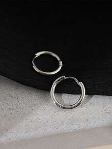 1 Pair Minimalist Plain Hoop Earrings, Elegant Niche Design Earrings Suitable For Women's Daily Wear - Silver - View 4