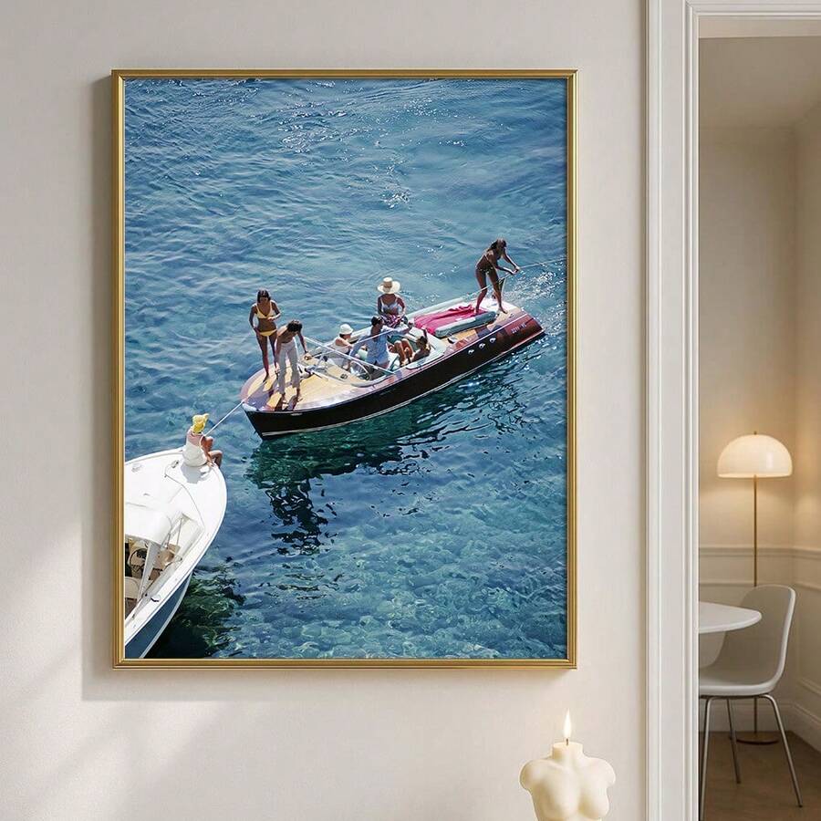 1 Peça Pôster de Fotografia em Tela da Paisagem Costeira de Porto Ercole no Verão, com ou sem Moldura, Arte de Parede de Paisagem de Viagem Itália, Iate, Oceano, Decoração Estética de Casa de Praia, para Apartamento, Sala de Estar, Quarto, Decoração Moderna de Casa - 485 - A - Visão 1