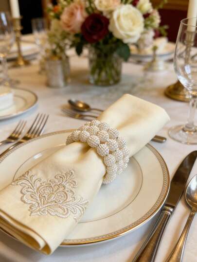 1/6 pezzi Anelli portatovaglioli in seta di gelso fatti a mano di alta qualità, stile minimalista, adatti per la decorazione del tavolo di matrimoni e feste, portaposate per vacanze, San Valentino, Ringraziamento, Festa della Mamma