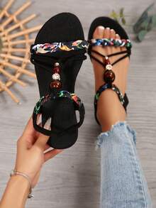 Chanclas decorativas con corazones de colores para adolescentes, suelas suaves y cómodas, sandalias de verano casuales y fáciles de poner - Negro - Ver 4