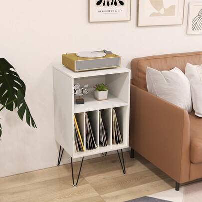  GOFLAME Vinyl Record Storage Table With Shelf & 4 Dividers, 3-Tier Turntable Stand & Record Player Display Shelf For Living Room, Bedroom