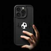 Football Heartbeat Phone Case, Minimalist Football Design, Matte Black Shockproof Soft Case With Raised Camera Protection, World Cup Football Fan Gift, Unisex Aesthetic, Full Body Protective Case Compatible With Samsung Galaxy A/S/FE/Plus/Ultra, Pro/Note/Poco X Hot/Play/Reno - Black - View 2