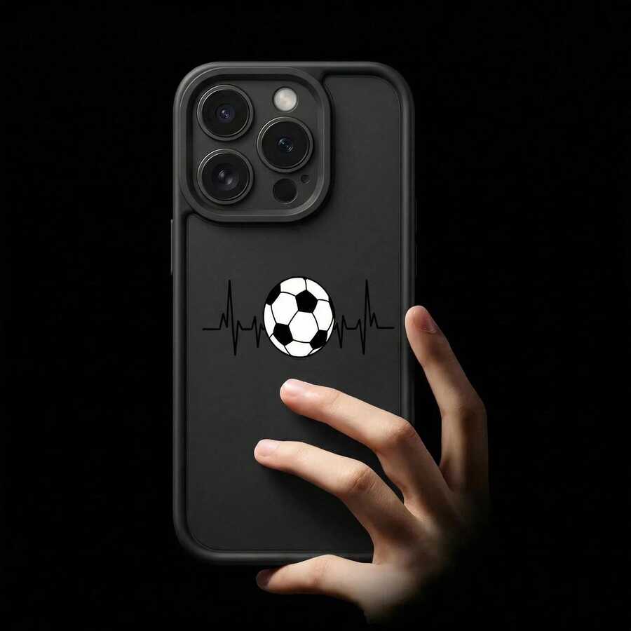 Football Heartbeat Phone Case, Minimalist Football Design, Matte Black Shockproof Soft Case With Raised Camera Protection, World Cup Football Fan Gift, Unisex Aesthetic, Full Body Protective Case Compatible With Samsung Galaxy A/S/FE/Plus/Ultra, Pro/Note/Poco X Hot/Play/Reno