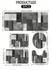 1/3/5pcs Modern Gray Geometric Patchwork Bathroom Rug Set, Abstract Block Pattern Anti-Slip & Absorbent Bath Mat, Toilet Seat Cover & Contour Rug Combo, Minimalist Neutral Bathroom Decor,Suitable For Bathroom Decor,Bathroom Accessories, Living Room, Bedroom, Kitchen, And Room Decor - A - View 11