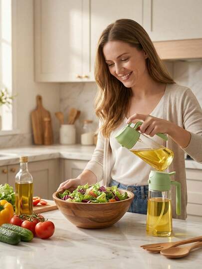 Bình xịt và rót dầu ô liu 2 trong 1, chai thủy tinh 470ml với đầu xịt chống rò rỉ tự động thu hồi, phun sương góc rộng, thích hợp cho nồi chiên không dầu, trộn salad, nướng, dụng cụ thiết yếu cho việc nấu ăn tại nhà.