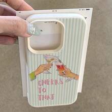 1 ốp lưng điện thoại bằng chất liệu TPU, họa tiết sọc xanh "CHEERS", tương thích với iPhone 17 Pro Max/17/16 Pro Max/15/13/12/11, S20 FE/A15/S24/A55, Note 11/12/13 Pro, ốp bảo vệ toàn thân chống sốc mềm mại. - trắng - Xem 3