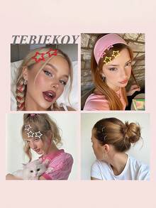 20/30/60/100/200 Peças Conjunto de Presilhas de Cabelo Estrela Y2K Millennium Hot Girl, Presilhas BB Coloridas com Efeito de Gota de Óleo Dopamina, Presilhas Laterais para Mulheres, Garras de Cabelo, Grampos de Cabelo, Acessórios de Cabelo Versáteis para Uso Diário & Férias, Essencial para Férias de Verão na Praia - Multicolorido - Visão 4