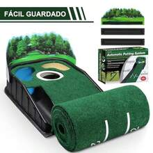 Práctica de Putting de Golf Tapete Portátil de Golf con con Sistema de Retorno de Bola Doble Pista Panel Panorámico Desmontable Diseño Hundimiento Arena y Charco Simulados para Interior y Exterior - Verde - Ver 6